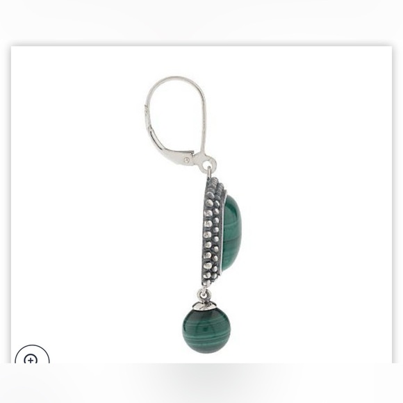 Sterling Malachite Bead drop lever back earrings - Picture 5 of 8